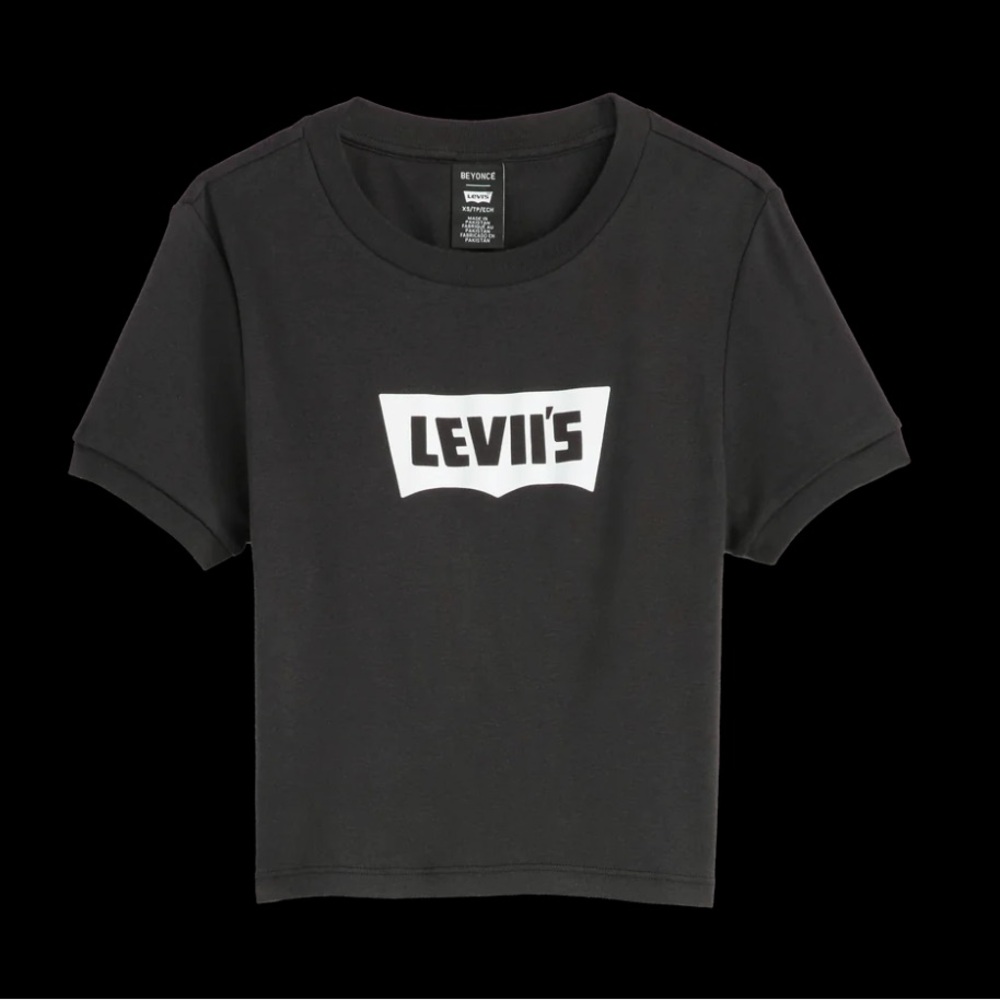 NWT Beyoncé Levi's Black Tee Cowboy Carter Leviis Jeans Tour Cropped Shirt